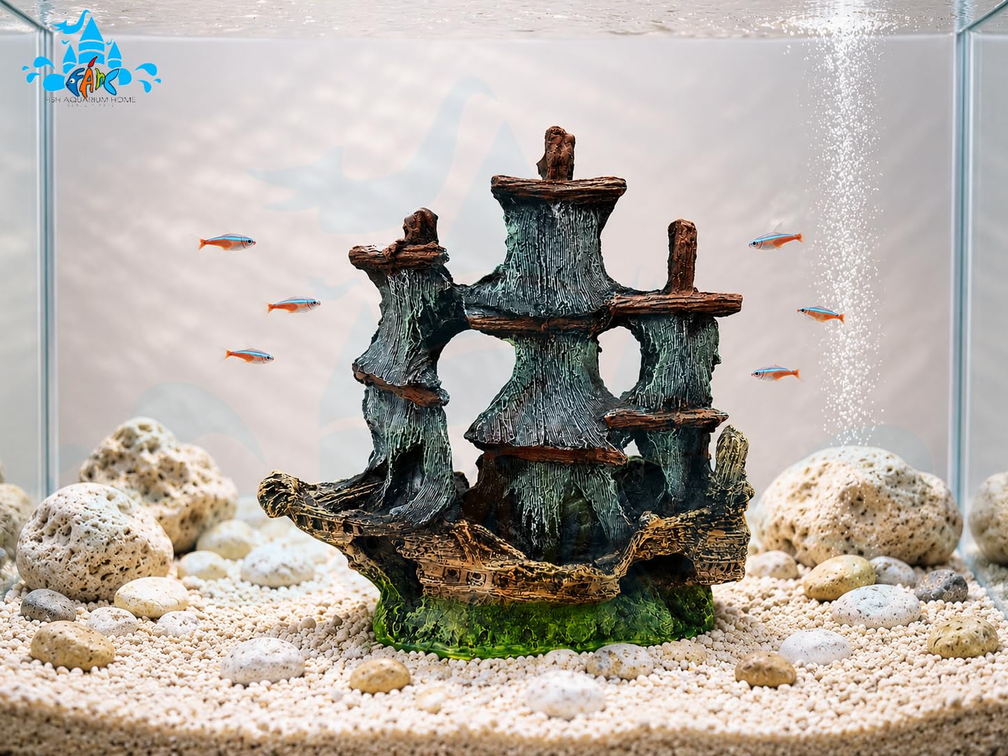 FAH Aquarium Ship 125 | Non- Toxic | Resin Fish Tank Ornament | Durable Aquarium Decor | FAH | (25cm x 24cm x 7.5cm) by FAH