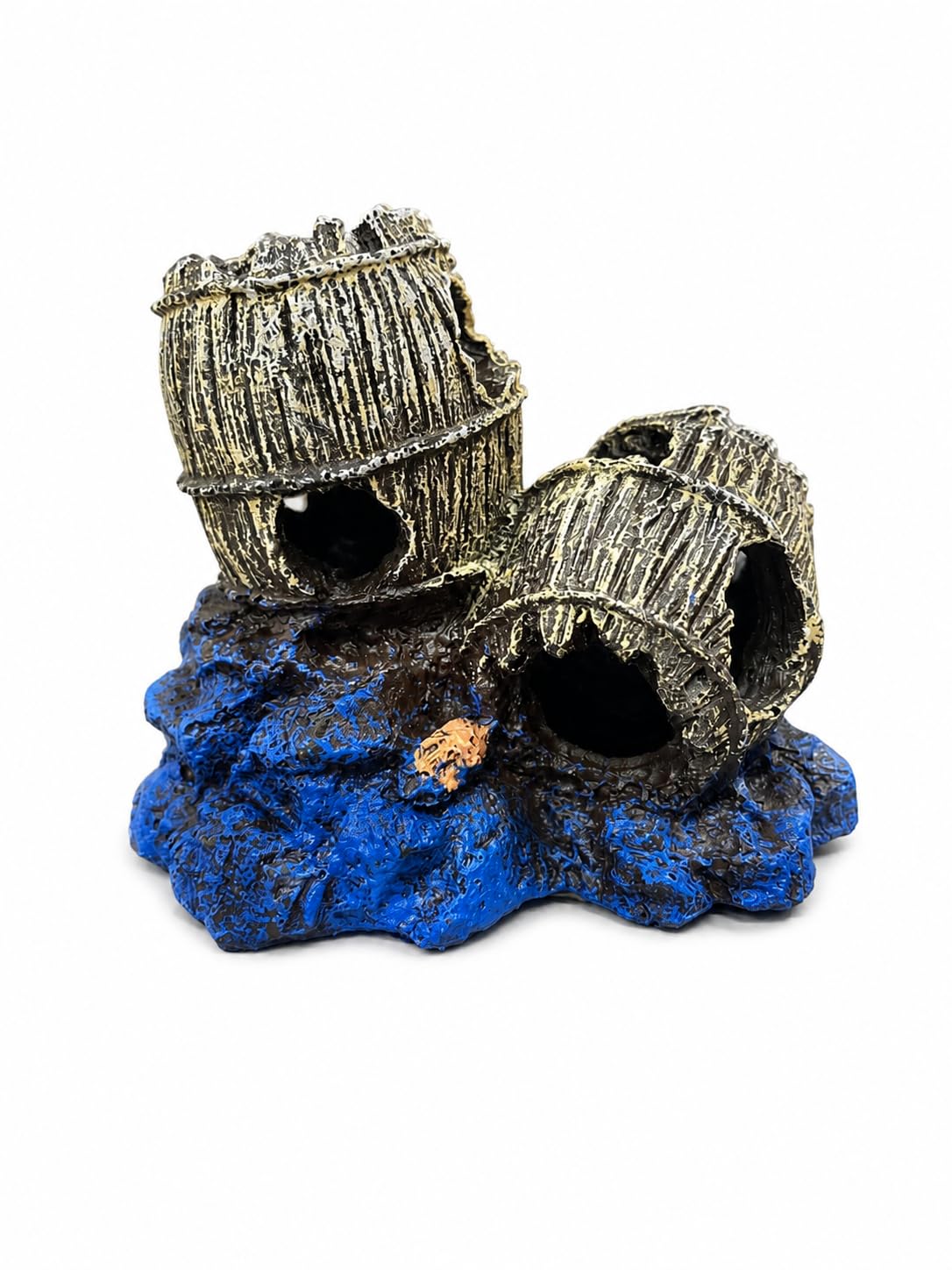 FAH Dual Barrel Cave Design Aquarium Decoration | Non-Toxic Resin Fish Tank Ornament | Durable Aquarium Decor | Blue | 18cm x 18cm x 10cm by FAH
