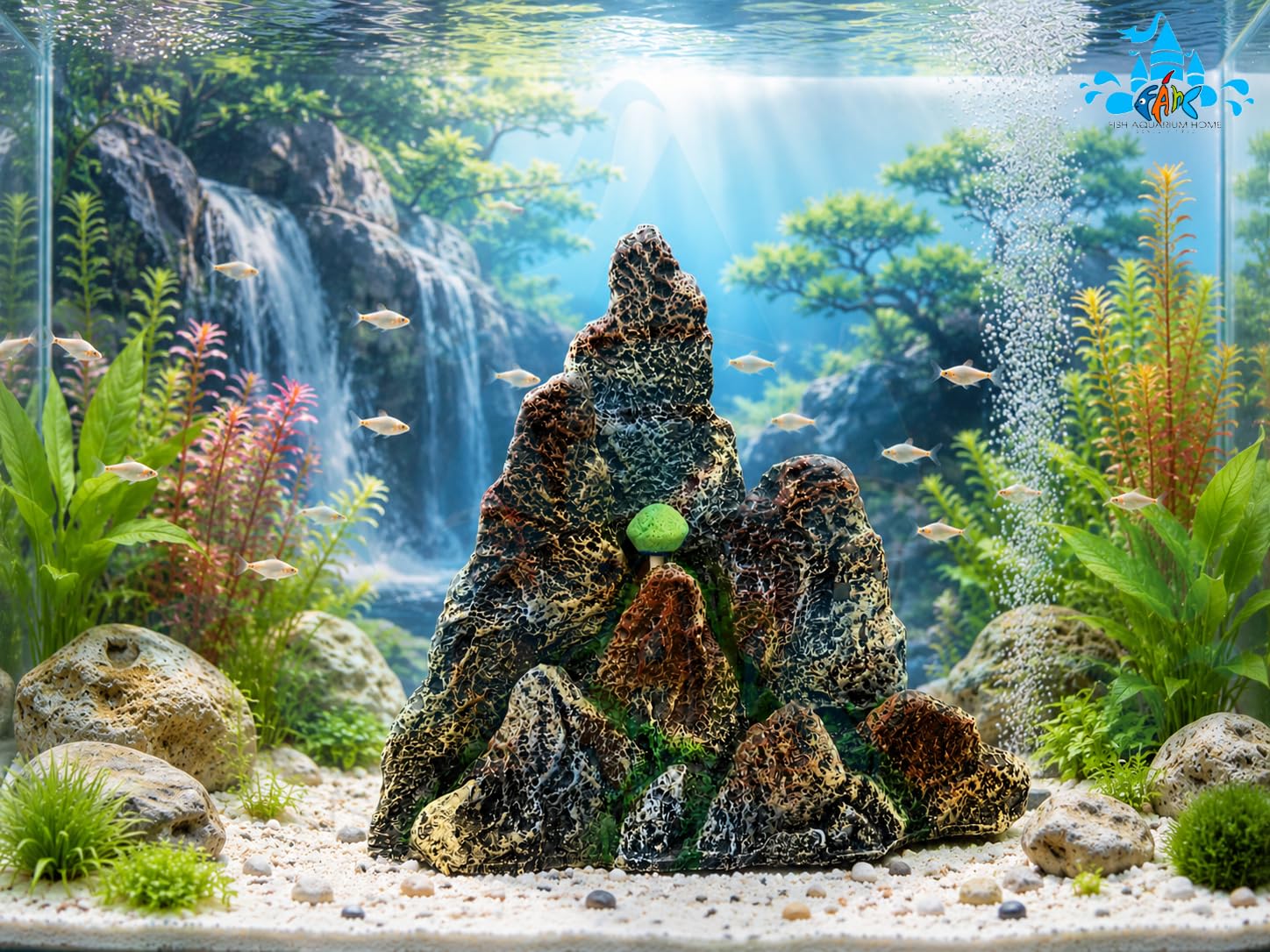 Fah® Aquarium Rock Mountain 24 Decoration | Non- Toxic Resin Fish Tank Ornament | Durable Aquarium Decor | FAH | (24cm x 23cm x 5.5cm) by FAH