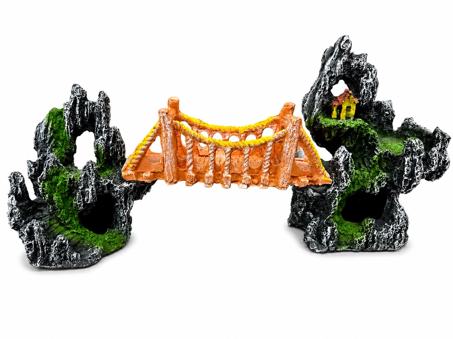 Fah® Aquarium Two Mountain & Bridge Decoration 16 | Non- Toxic Resin Fish Tank Ornament | Durable Aquarium Decor | FAH | (31.5cm x 16cm x 7cm) by FAH