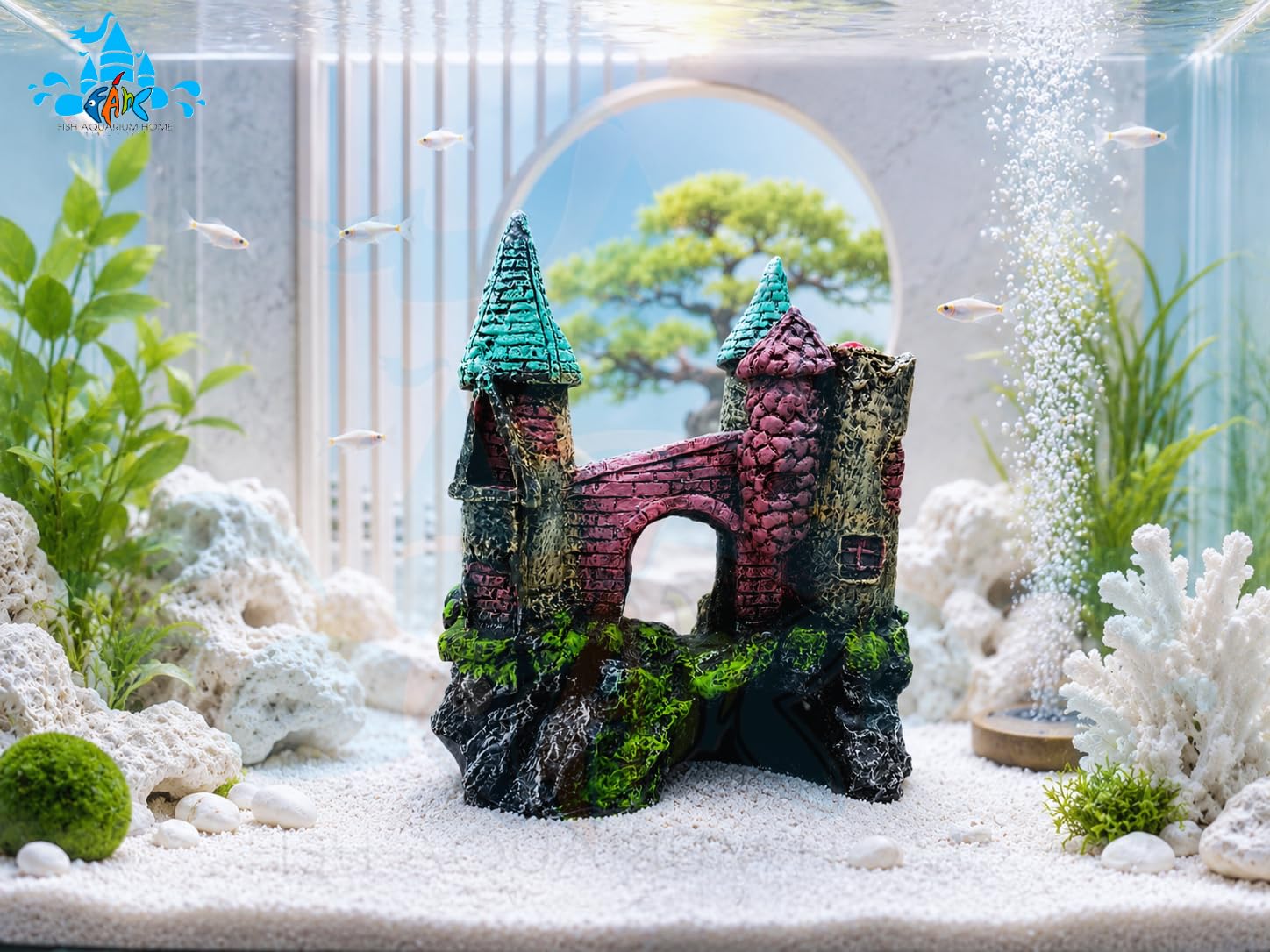 Fah® Aquarium Castle Decoration 40 | Non- Toxic Resin Fish Tank Ornament | Durable Aquarium Decor | FAH | (23.5cm x 20cm x 8.5cm) by FAH
