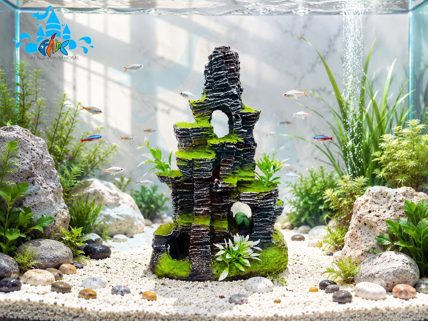 Fah® Aquarium Rock Mountain Decoration 6 | Non- Toxic Resin Fish Tank Ornament | Durable Aquarium Decor | FAH | (32cm x 23cm x 12.5cm) by FAH