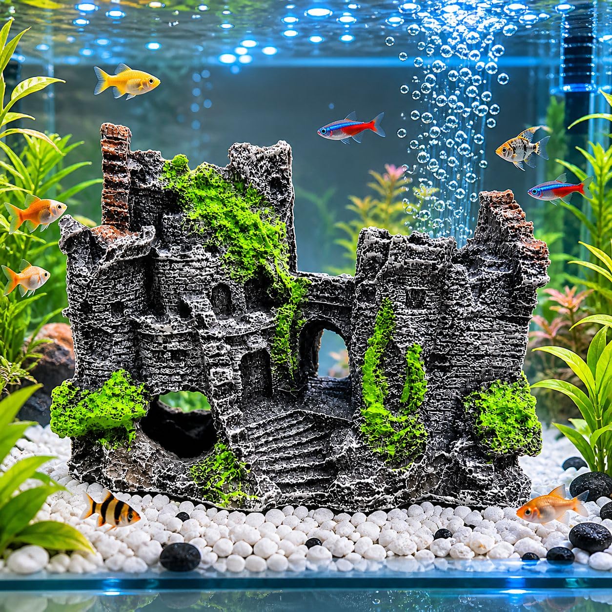Fah® Aquarium Castle Decoration | Non- Toxic Resin Fish Tank Ornament | Durable Aquarium Decor | FAH | (18cm x 18cm x 10cm) by FAH