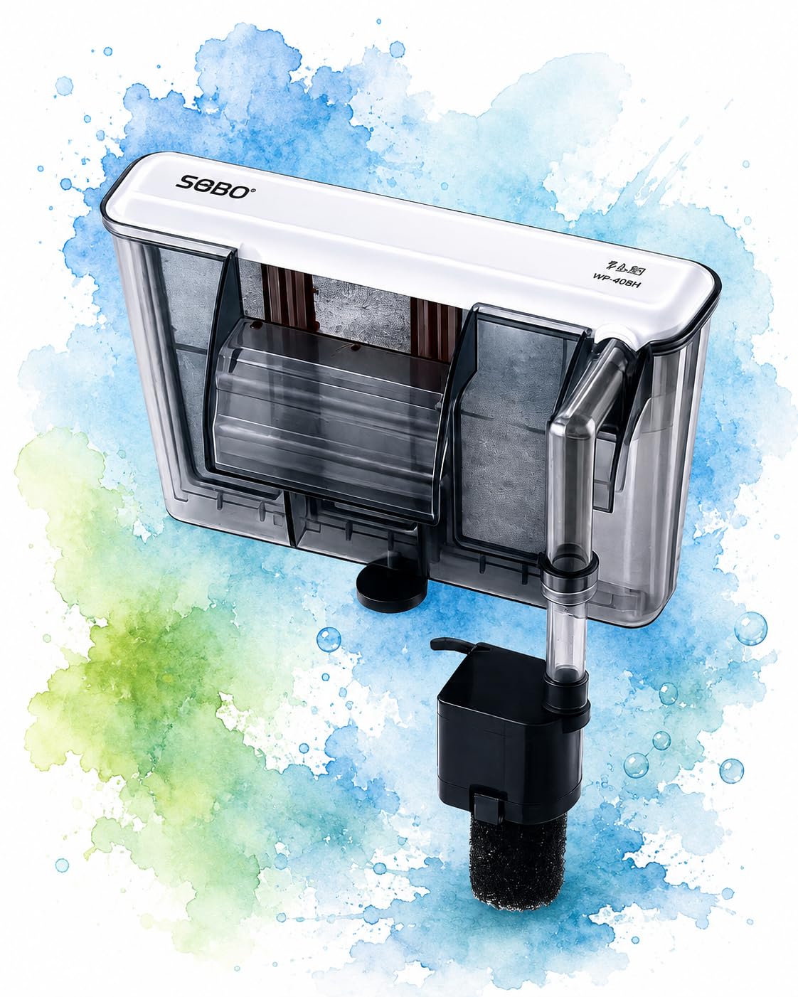 Minjiang WP-308H Slim Hang-On Filter | 5.8W, 580L/H | AC 220-240V | For 1Ft-1.5Ft Aquarium | ABS Builda | Adjustable Flow | Max Flow: 580l/h | Height 19 Cm by Minjiang