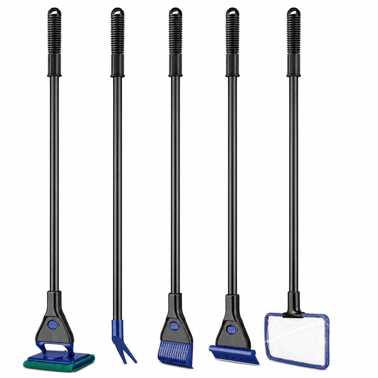 Minjiang 5-in-1 Aquarium Cleaning Kit | Fish Tank Cleaner with Fish Net, Algae Scraper, Gravel Rake, Plant Fork & Water Changer | Glass Cleaner with Scrubbing Pad by Minjiang