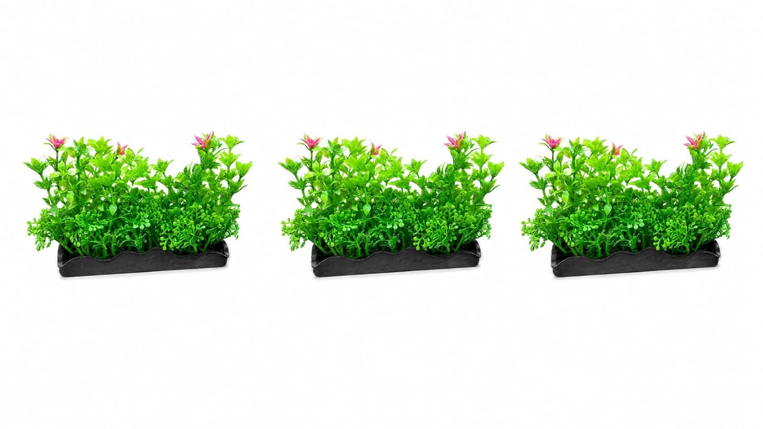 Minjiang Artificial Aquarium Carpet Bush Plant Pack of 3 | 12 cm Green with Pink Flower | Fish Tank Ground Cover Decoration by Minjiang