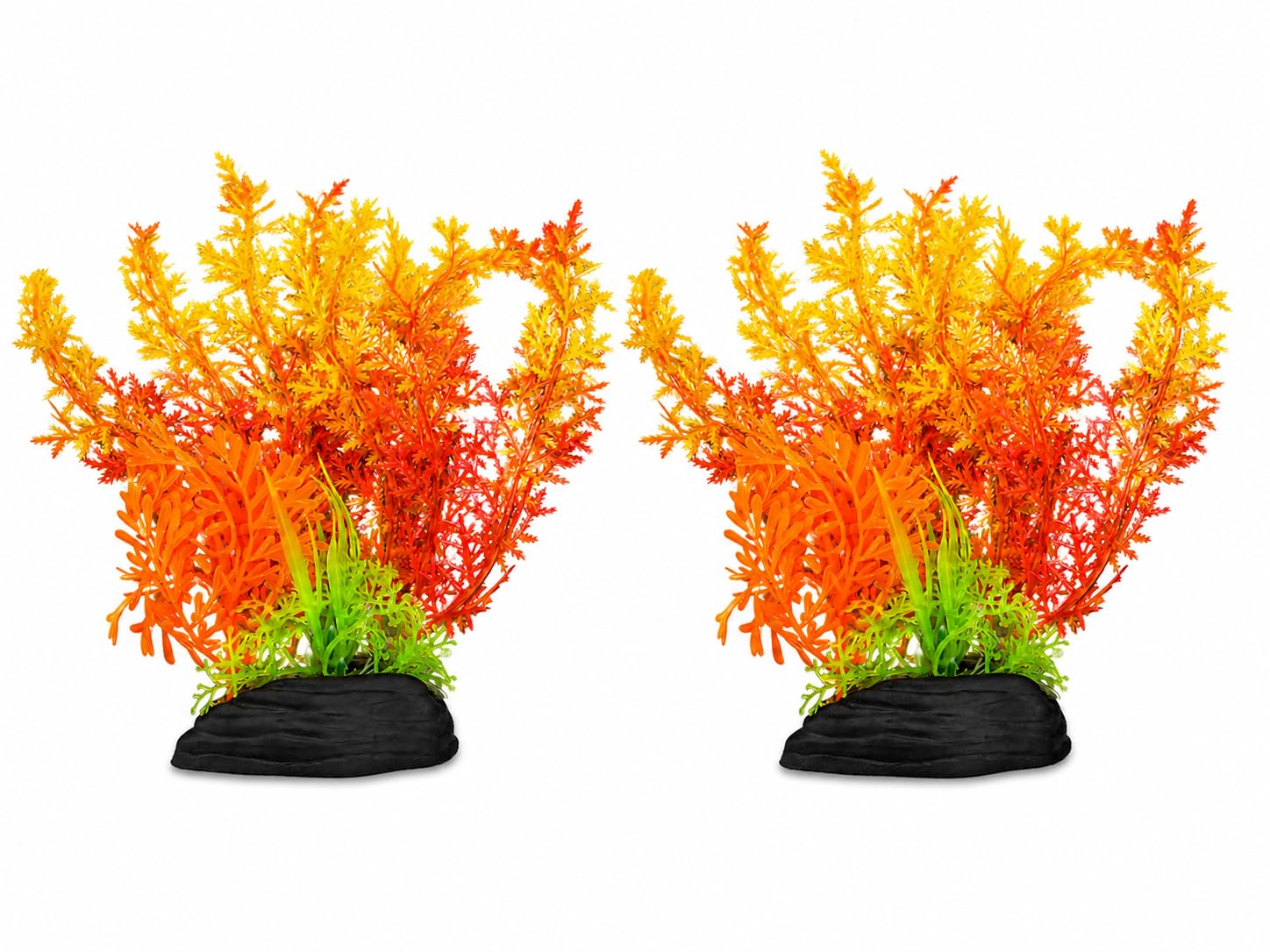 Minjiang Artificial Aquarium Plant Pack of 2 | 21 cm Orange Red Autumn Fern | Bold Warm Fish Tank Midground Decoration by Minjiang