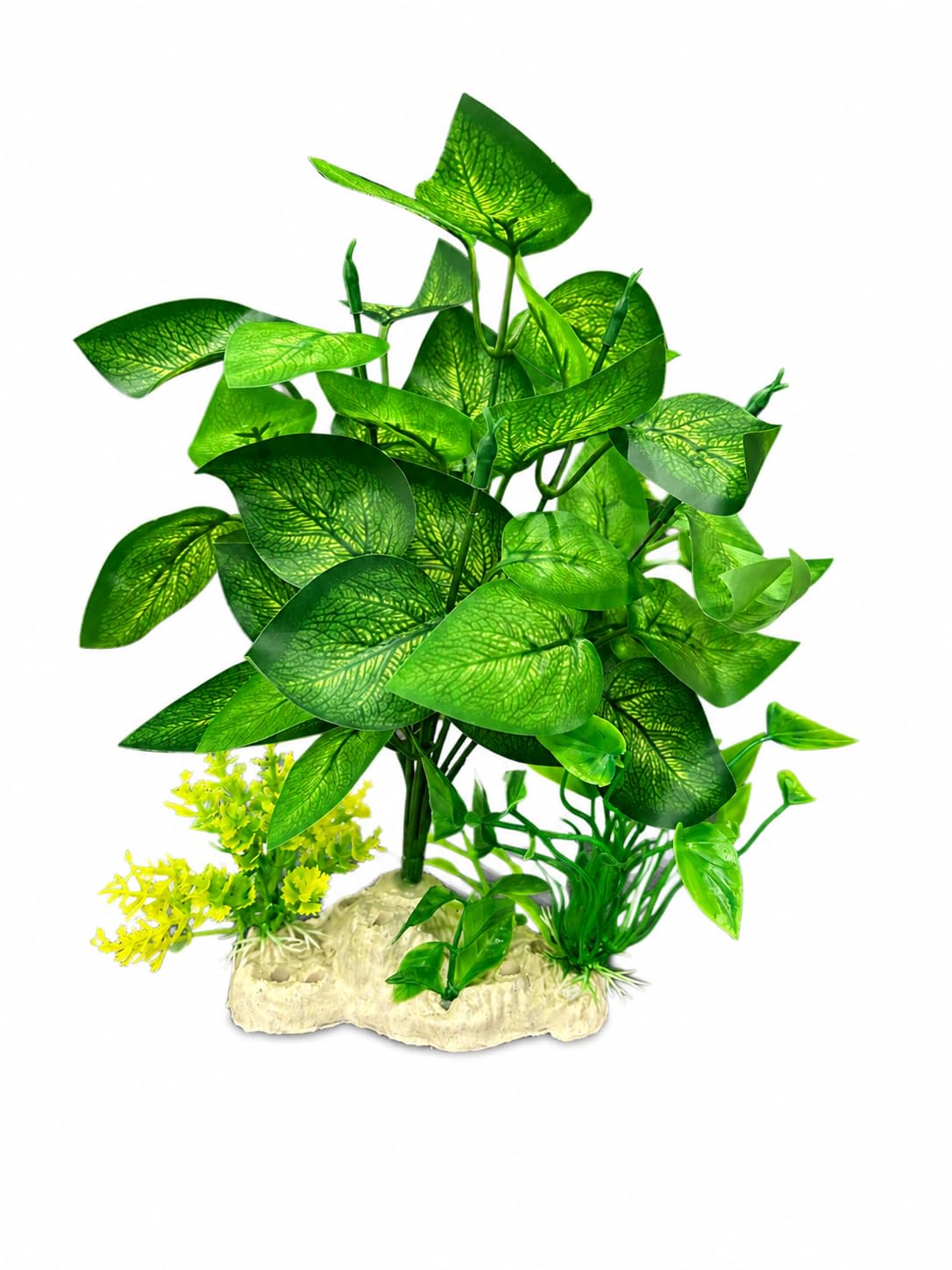 Minjiang Artificial Aquarium Plant 25 cm | Lush Green Tropical Broadleaf with Yellow Flower | Fish Tank Decoration Freshwater by Minjiang