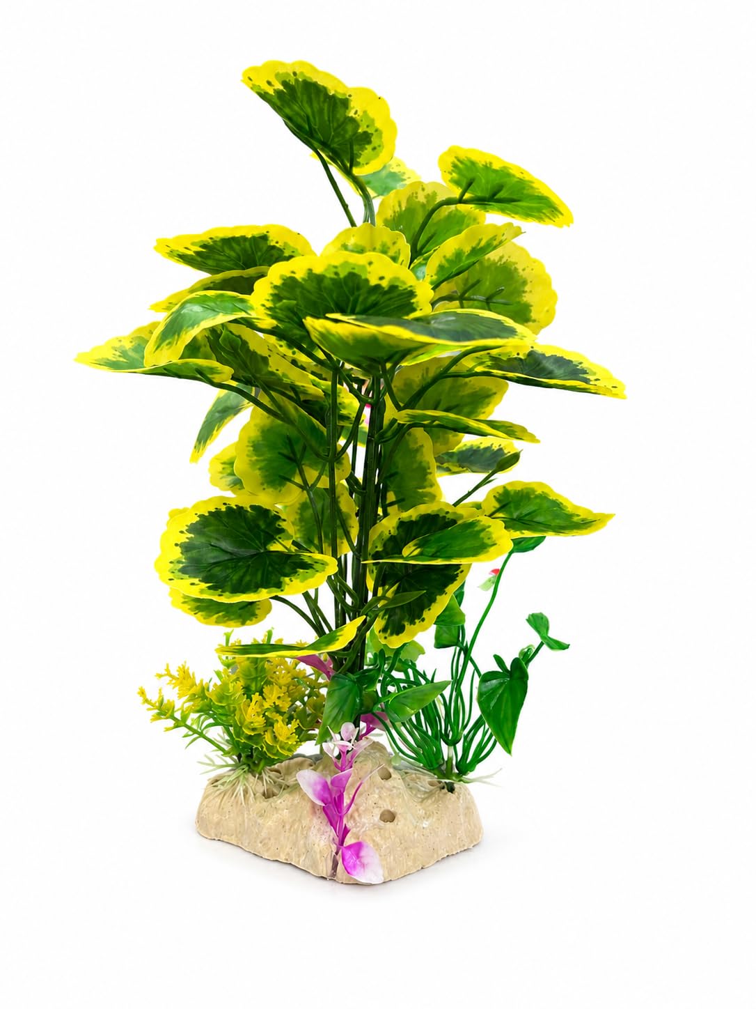 Minjiang Artificial Aquarium Plant 30 cm | Pothos-Style Green Lime Yellow Variegated Leaves | Fish Tank Decoration by Minjiang