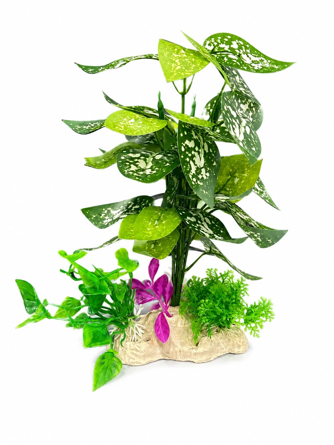 Minjiang Artificial Aquarium Plant 25 cm | Dieffenbachia-Style Dark Green White Spotted Leaves | Fish Tank Decoration by Minjiang