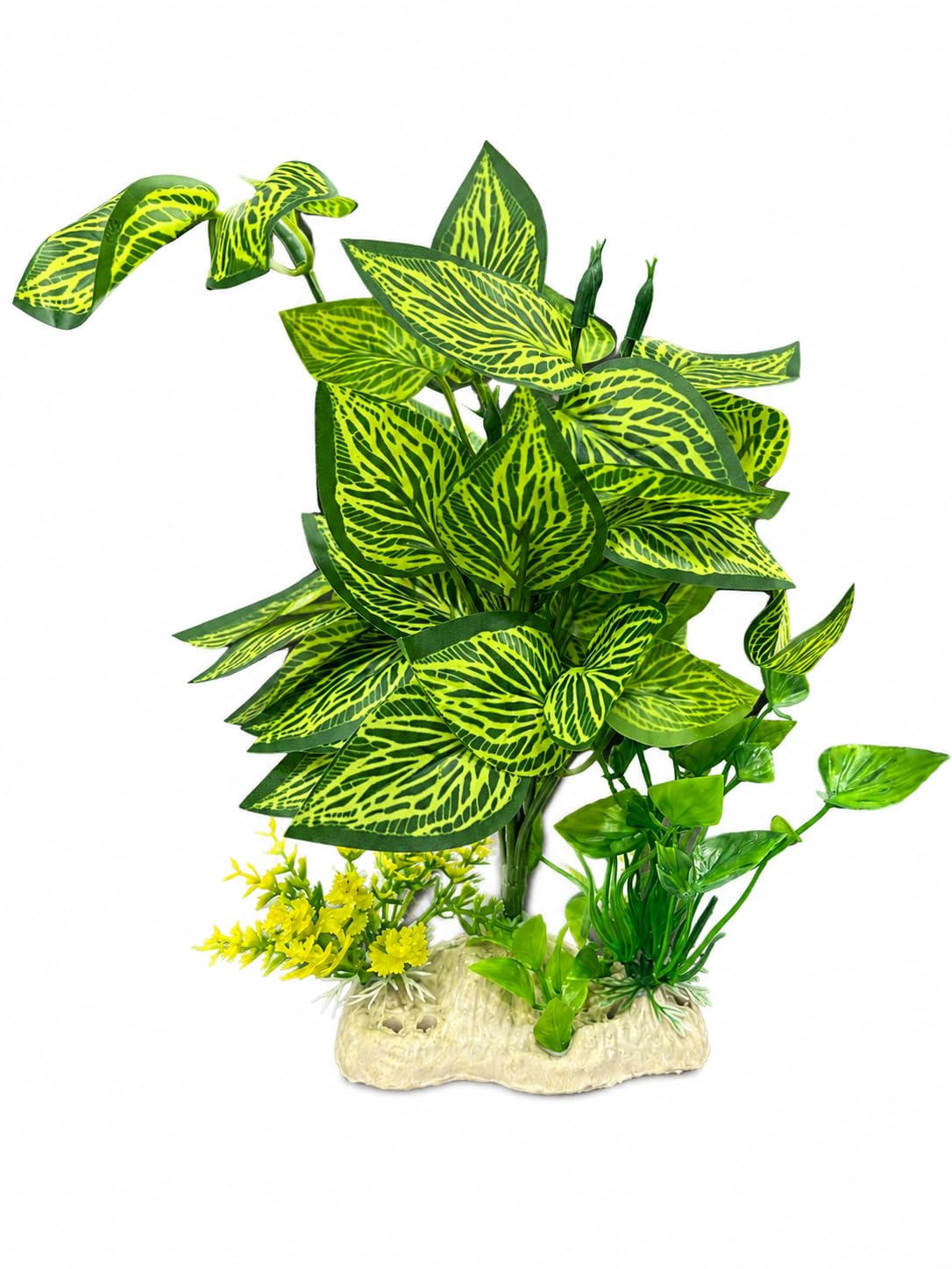 Minjiang Tall Artificial Aquarium Plant 27.5 cm | Dark Green Lime Yellow Vein Pattern | Background Fish Tank Decoration by Minjiang