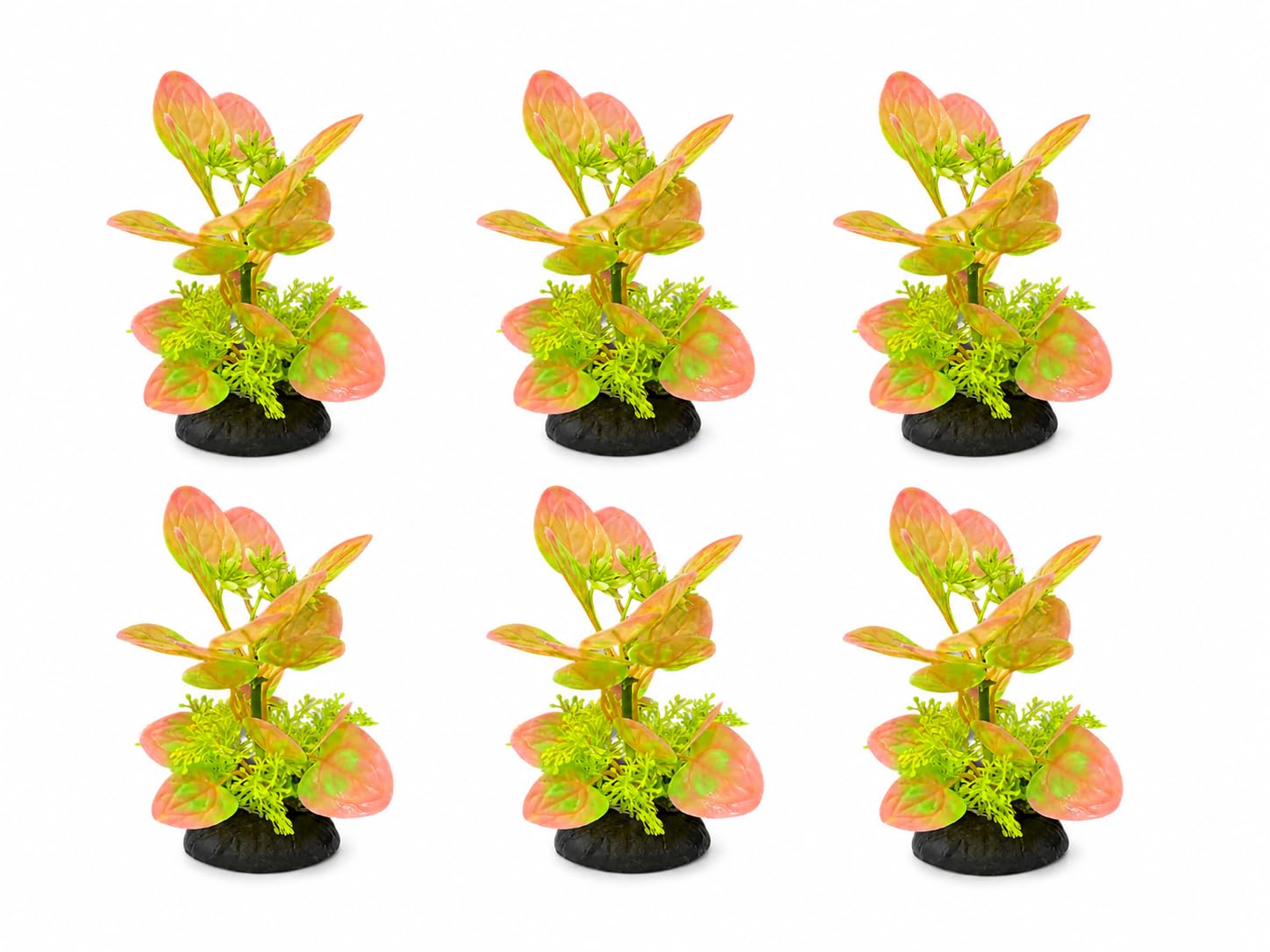 Minjiang Artificial Aquarium Plant Set of 6 | 16 cm Pink Orange Tropical Mini Broadleaf | Fish Tank Foreground Decoration by Minjiang