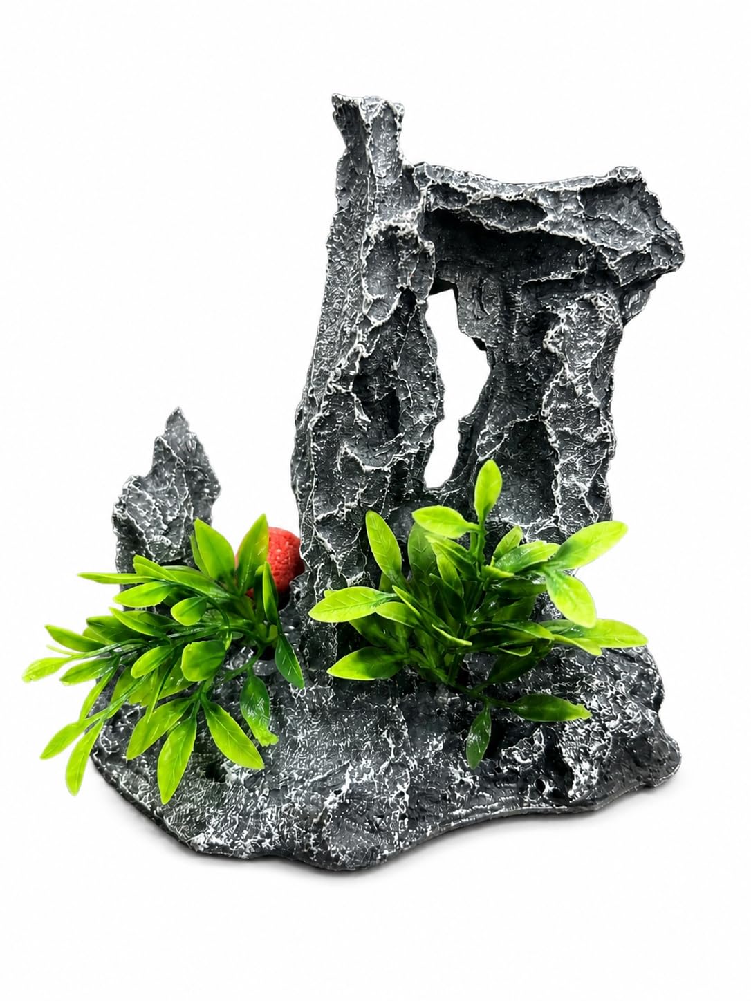 FAH® Aquarium Decoration Rock Cave (26) with 2 Artificial Plants | Table Decor | Medium Size (17 cm x 17 cm) by FAH