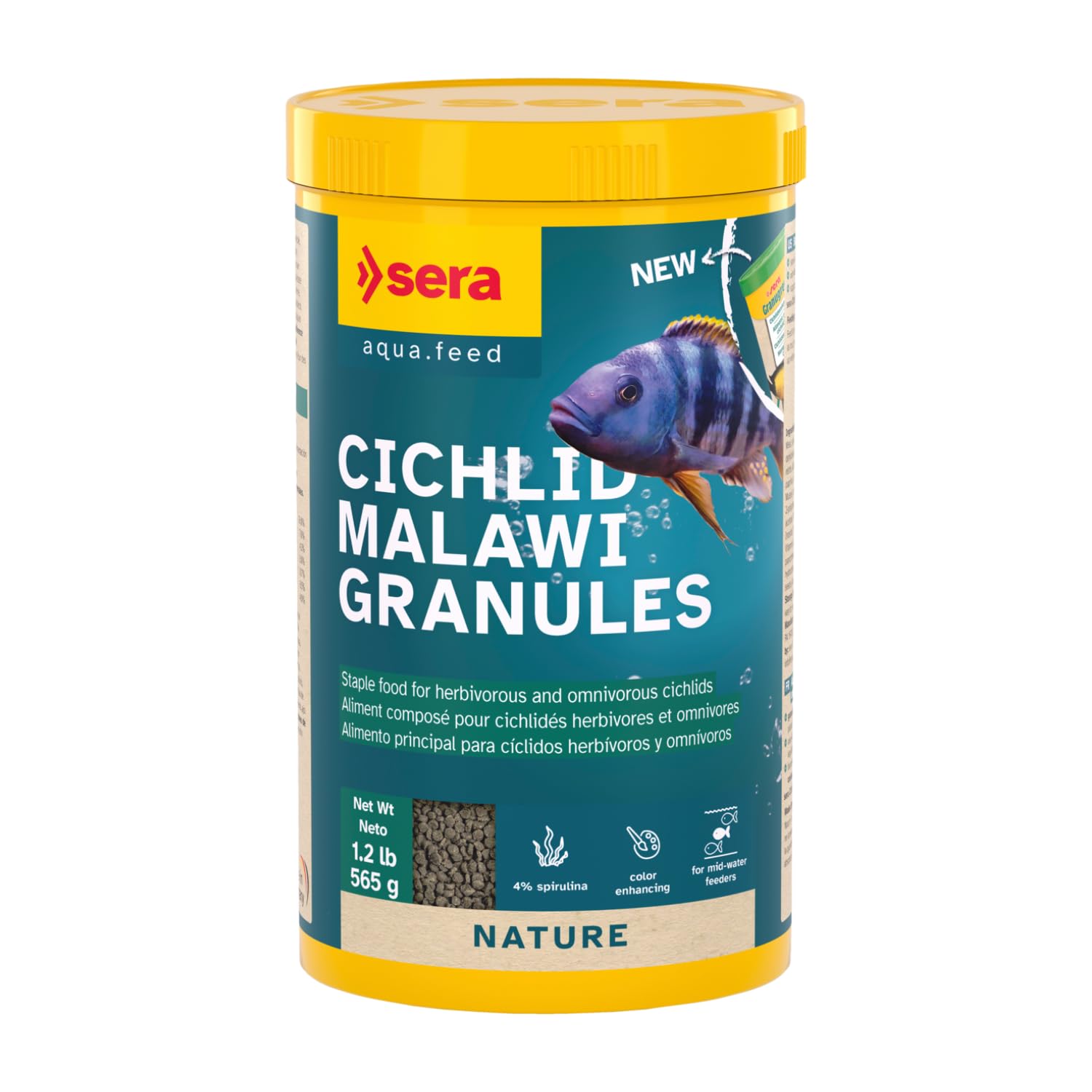 Sera Cichlid Malawi Granules Nature with Spirulina 565 g | Complete Feed for Cichlids | Imported from Germany | Exp:2028 by Sera