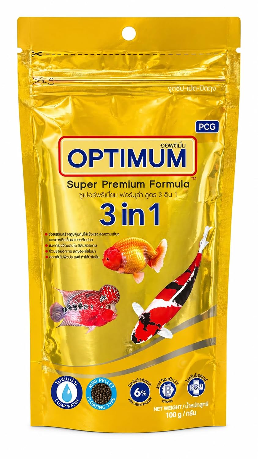 FAH Optimum Super Premium Formula 3 in 1 6% Spirulina Fish Food 100g (Pack of 1 by FAH